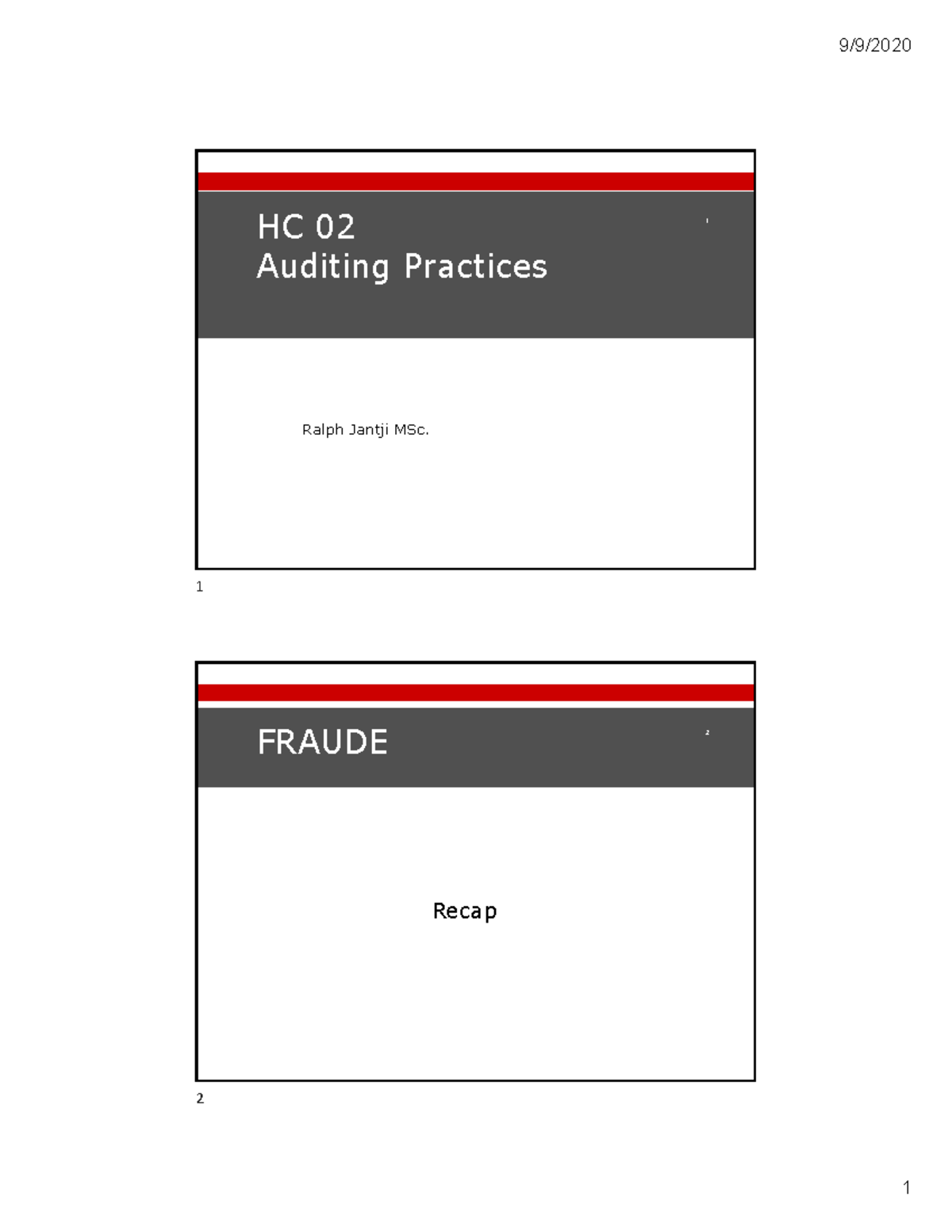 HC2 Auditing Practices 09092020 - | HC 02 Auditing Practices Ralph ...