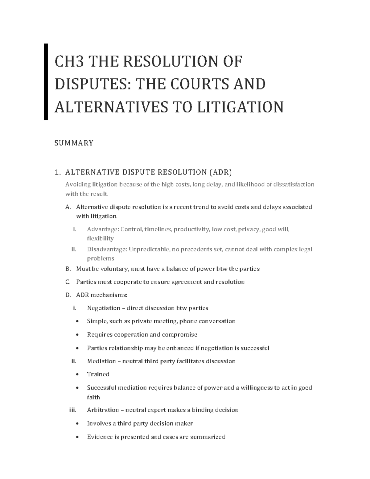 ch3-summary-business-law-in-canada-ch3-the-resolution-of-disputes