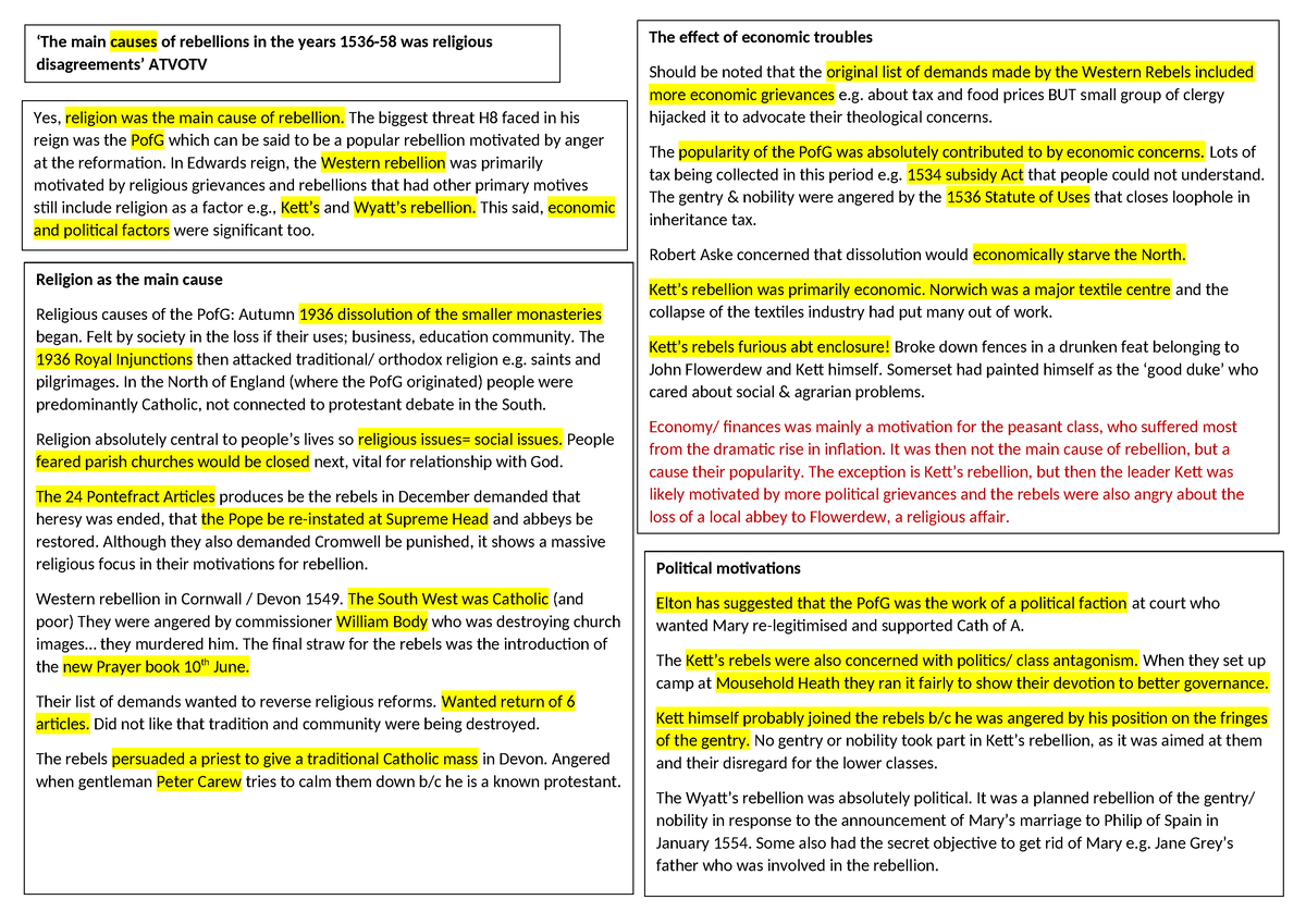 what caused religious rebellions essay