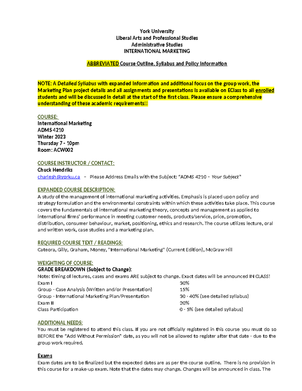 ADMS 4210 Course Outline Winter 2023 FOR site Posting York