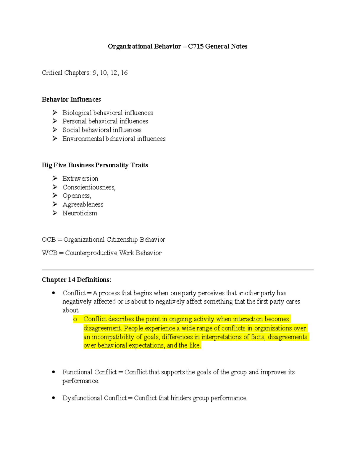 Organizational Behavior C715 Notes Part 2 - Organizational Behavior ...