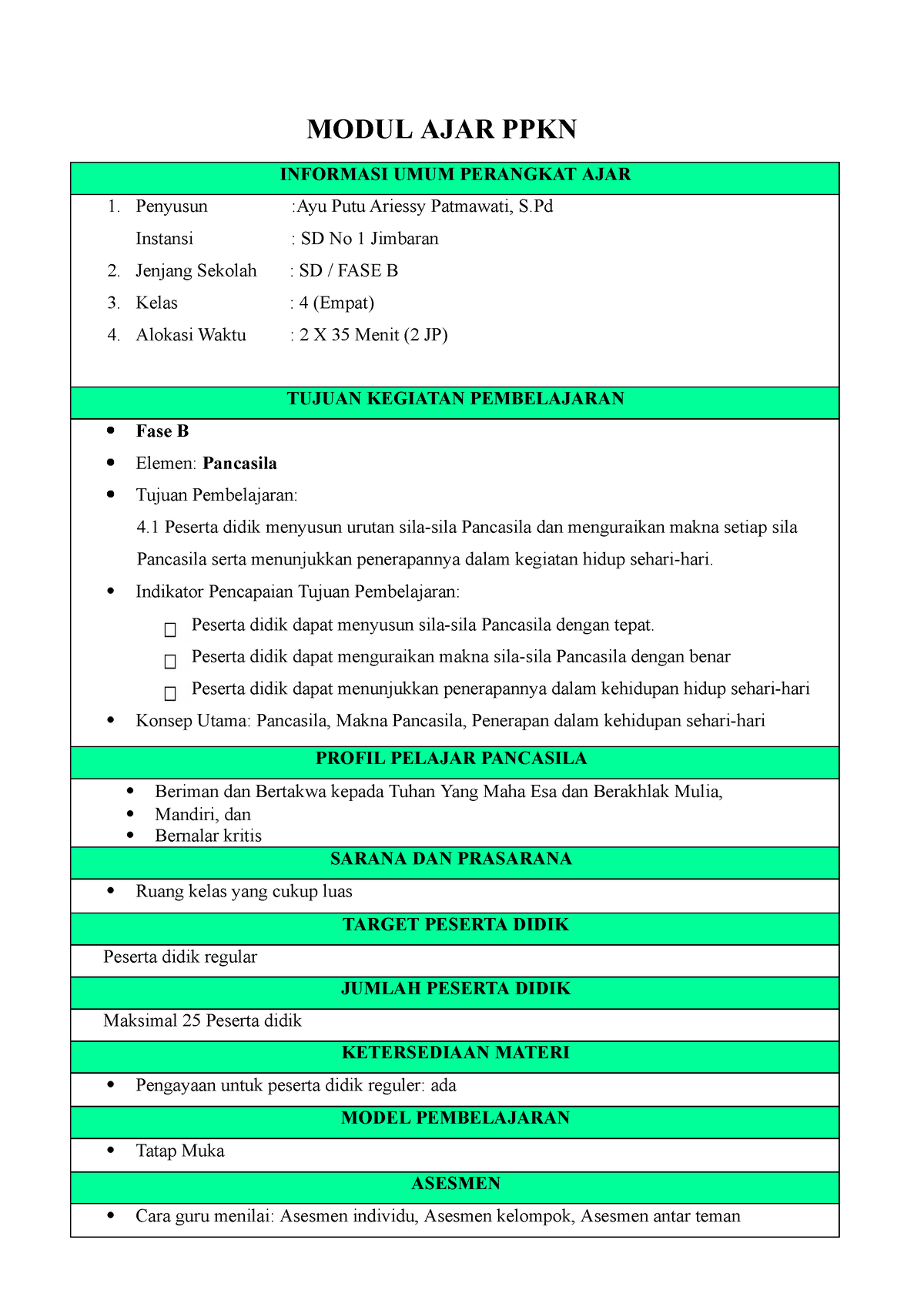 Modul AJAR PPKN - MODUL AJAR PPKN INFORMASI UMUM PERANGKAT AJAR 1 ...