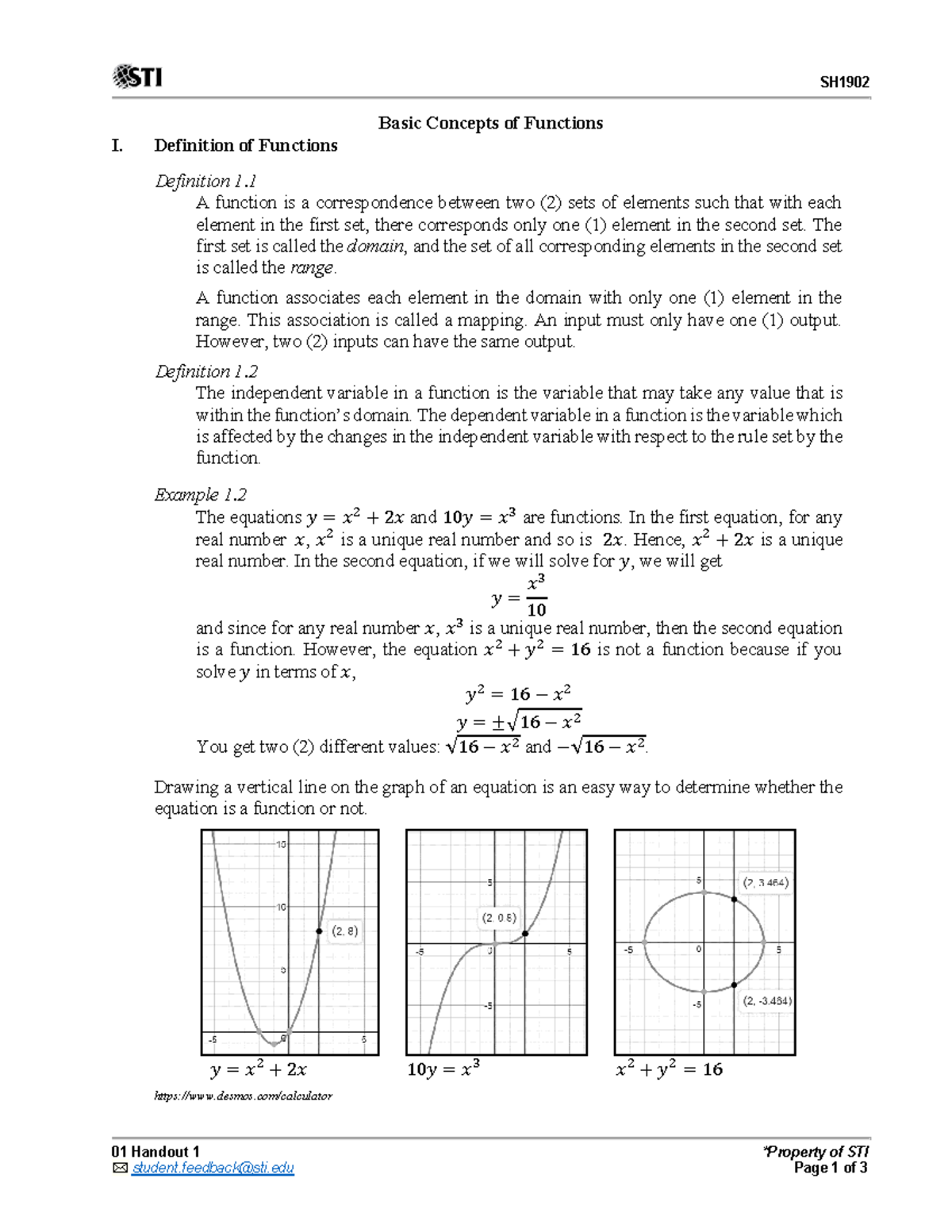 Basic Concepts of Function - Definition of Functions Definition 1. A ...