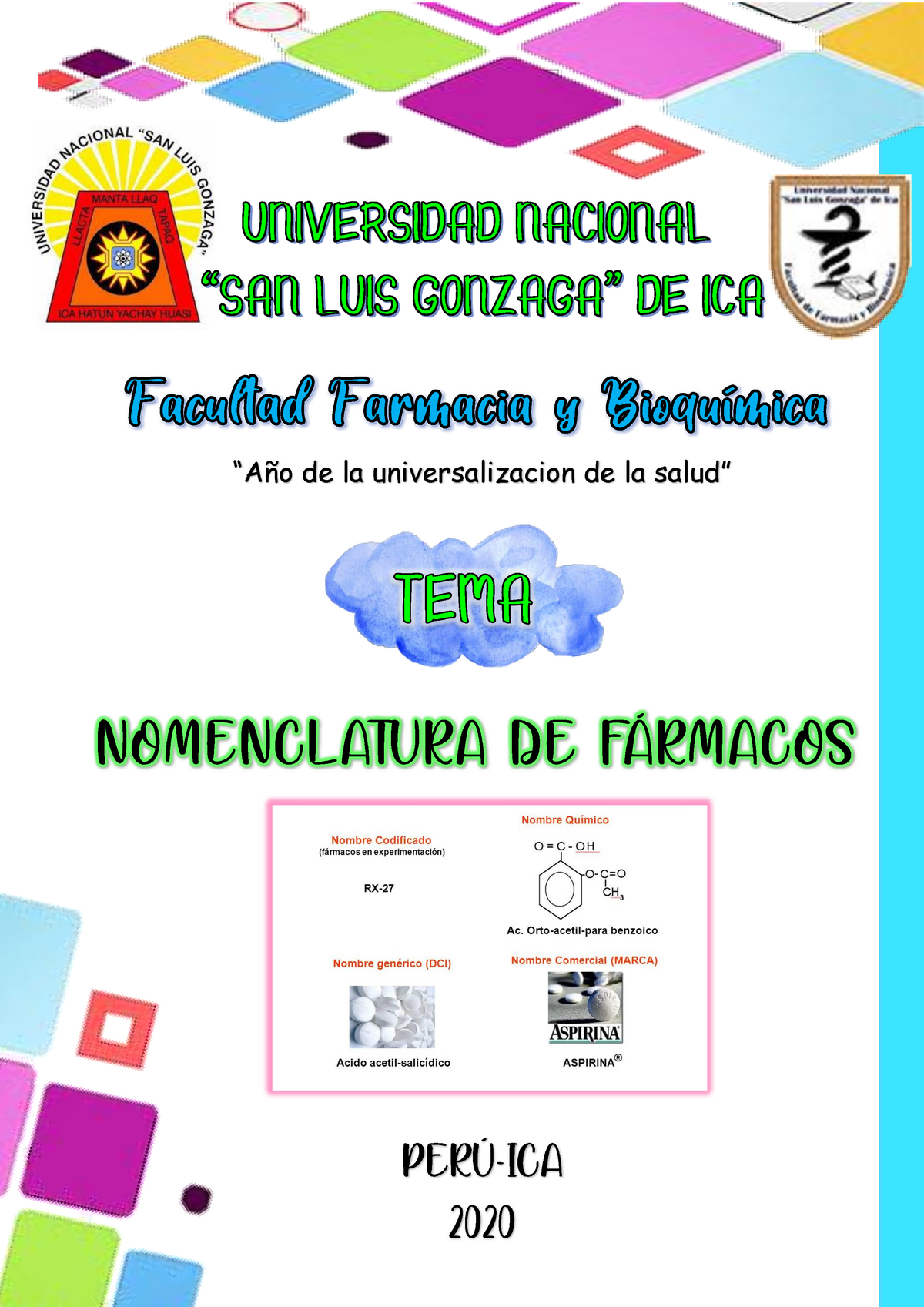 Nomenclatura De Medicamentos “año De La Universalizacion De La Salud” Facultad De Farmacia Y