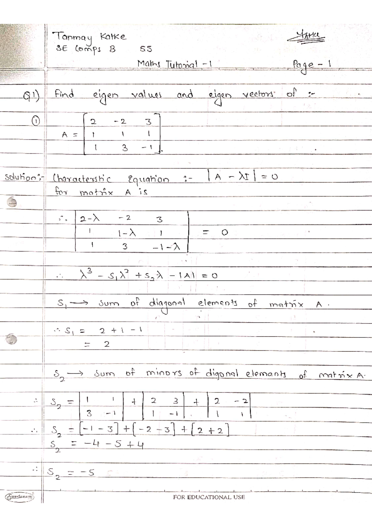 Maths-4 Tutorial Matrices and Linear Algebra - Computer Engineering ...