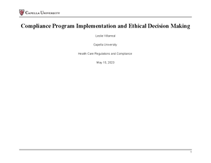 BHA FPX4006 Leslievillarreal Assesment 2 Compliance Program Implementation And Ethical