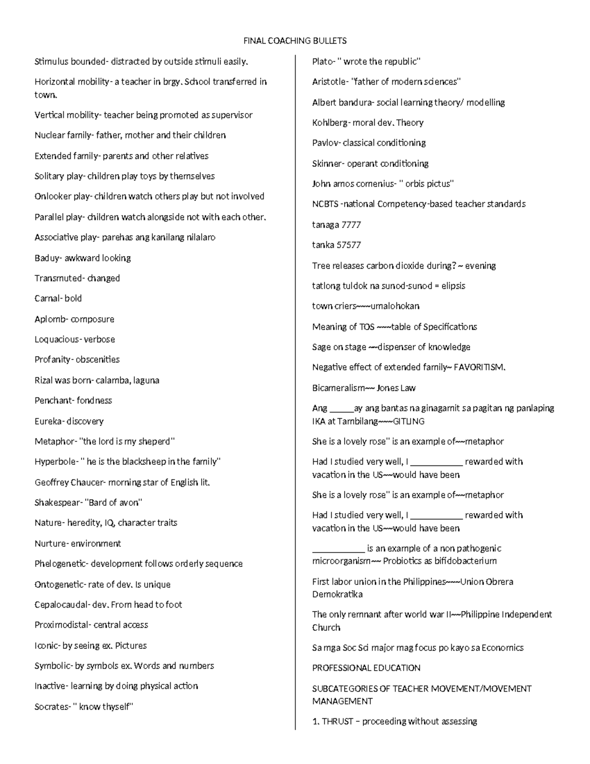 Copy of Final- Coaching- Bullets - FINAL COACHING BULLETS Stimulus ...