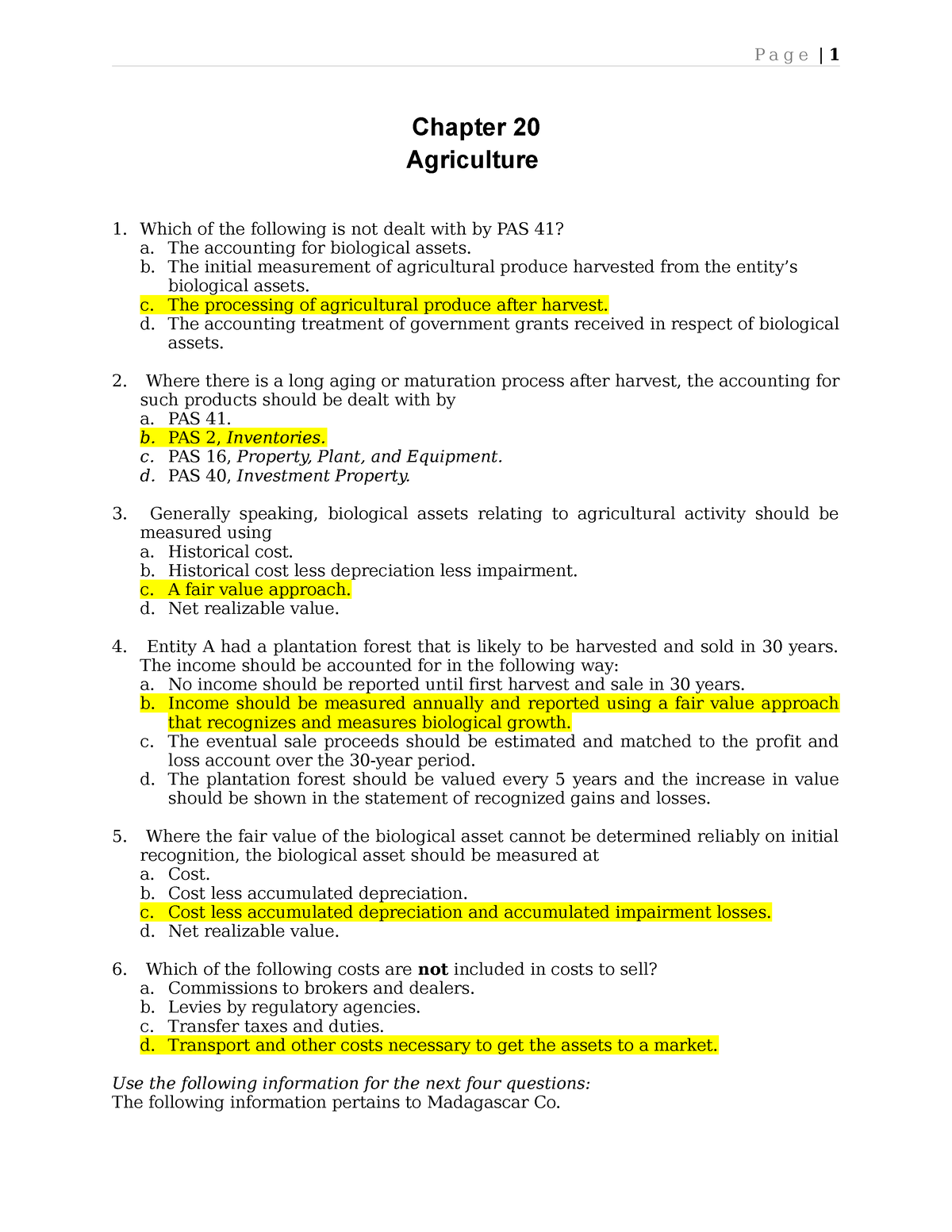 Chapter 20 Agriculture - Chapter 20 Agriculture Which of the following ...