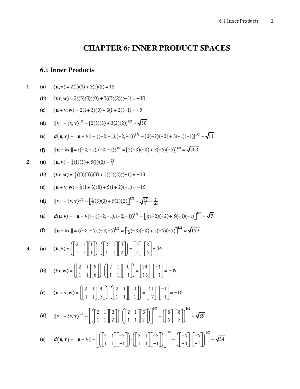 Ch06 - Textbook solutions of Chapter 1 - 6 Inner Products 1 ...