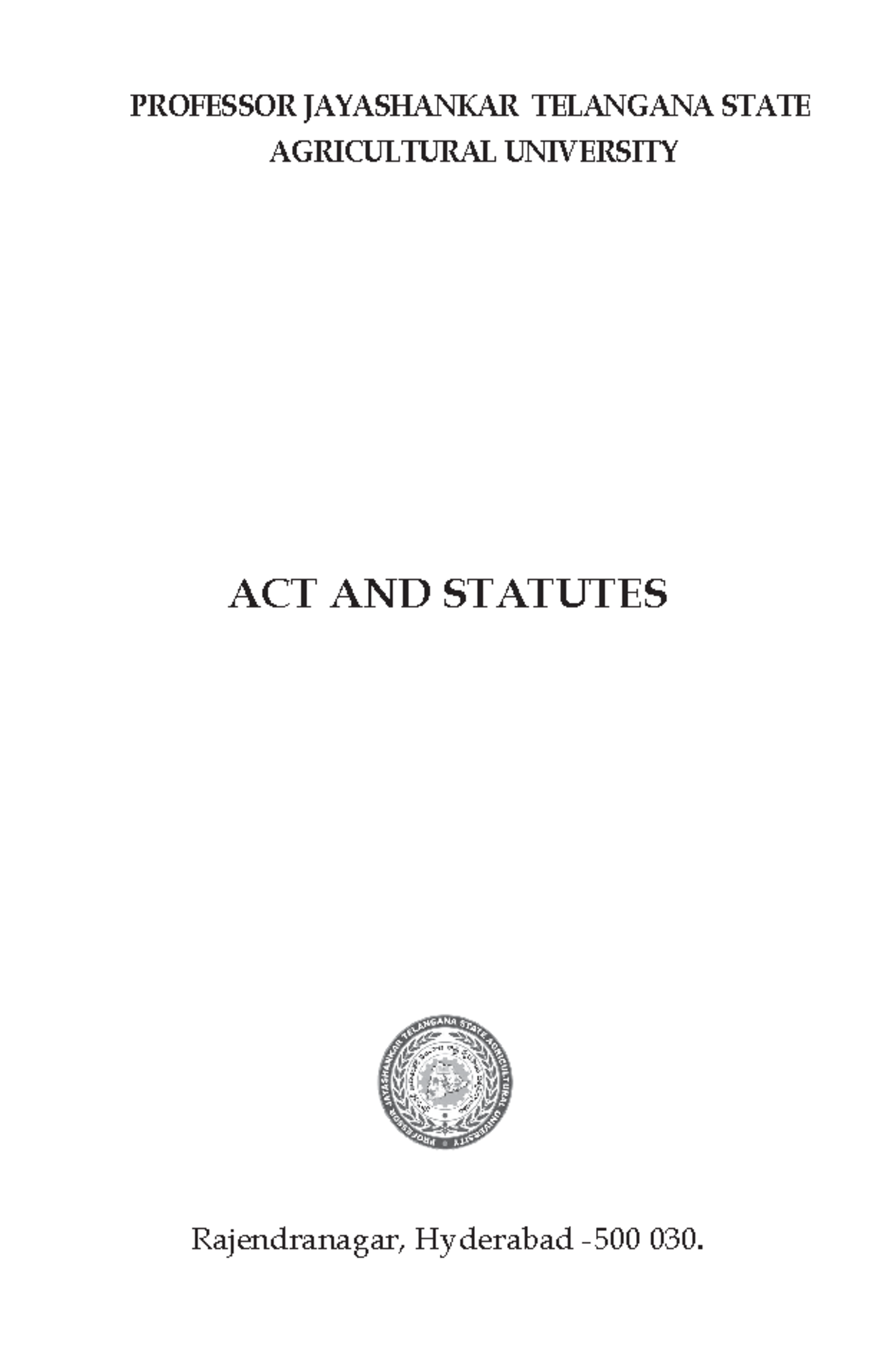Acts and statutues ACT AND STATUTES Rajendranagar, Hyderabad 500 030