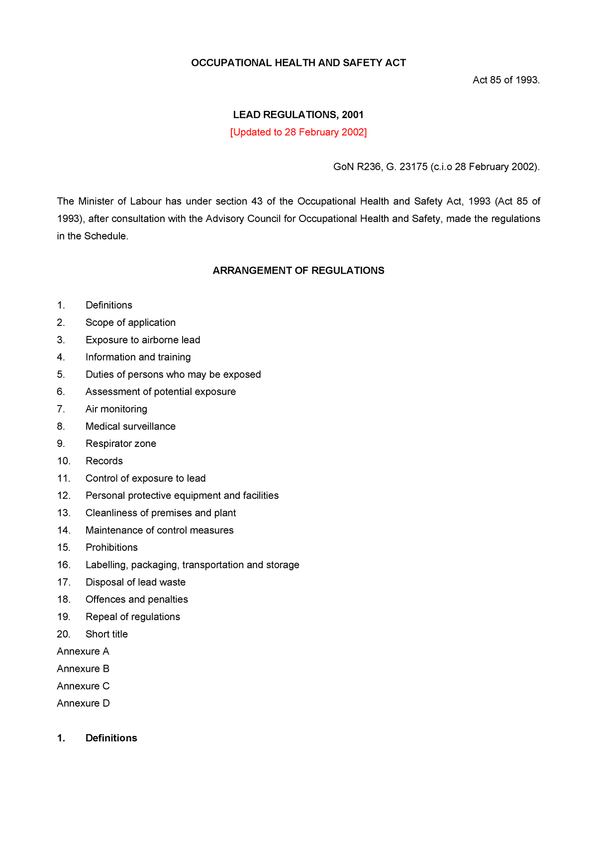 lead-regulations-final-occupational-health-and-safety-act-act-85-of