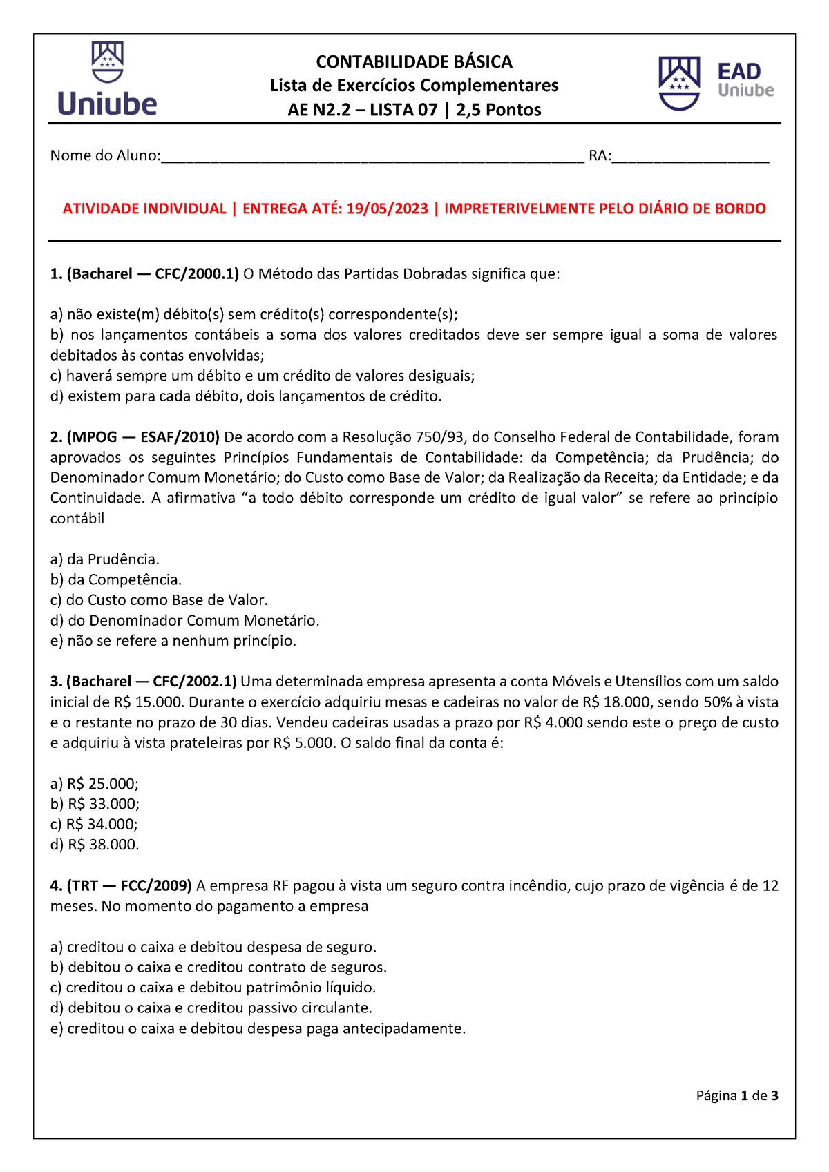 Exerc Acios Contabilidade B Asica Lista 07Extra N 22 - CONTABILIDADE B ...