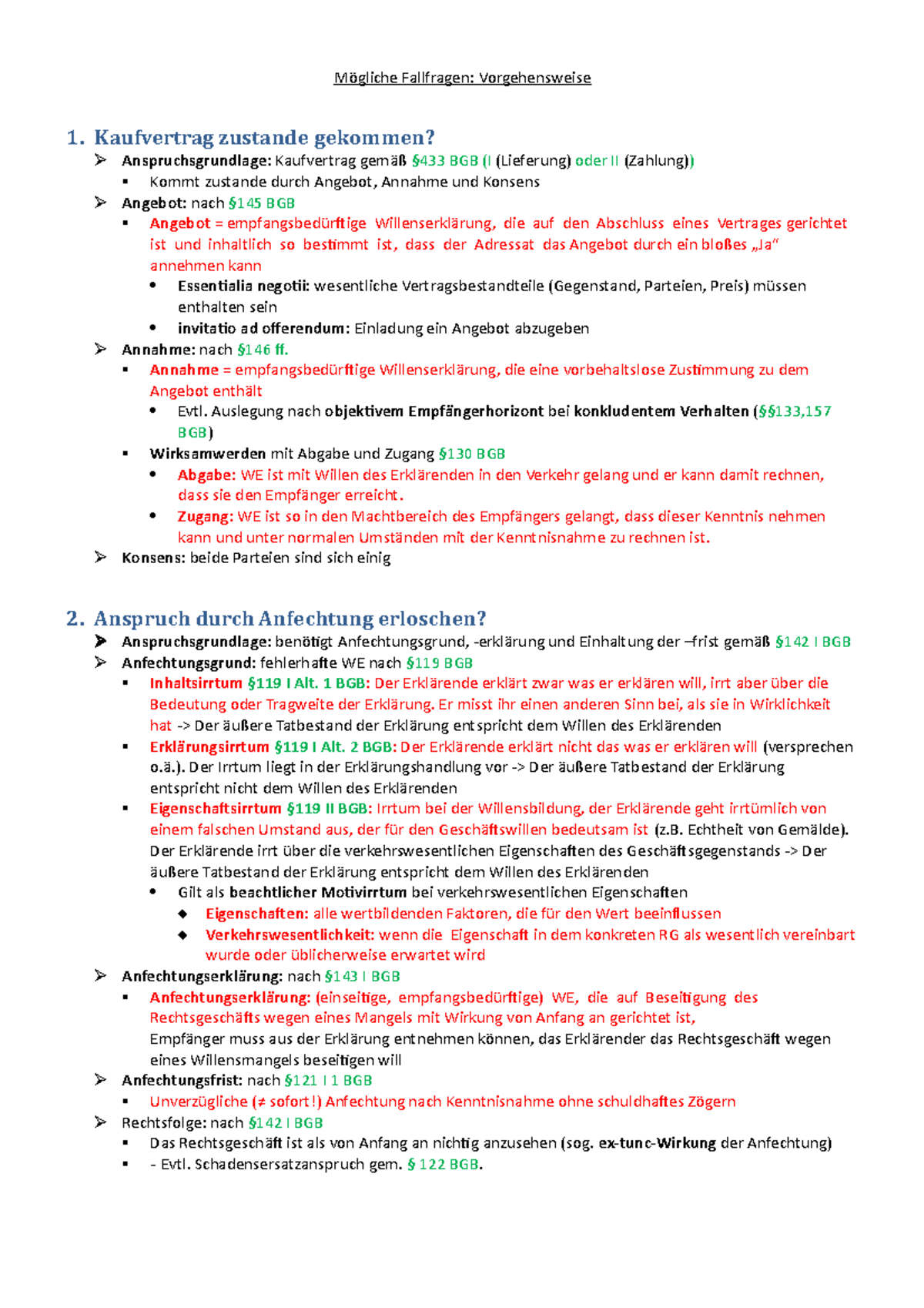 Zivilrecht Zusammenfassung - Mögliche Fallfragen: Vorgehensweise 1 ...