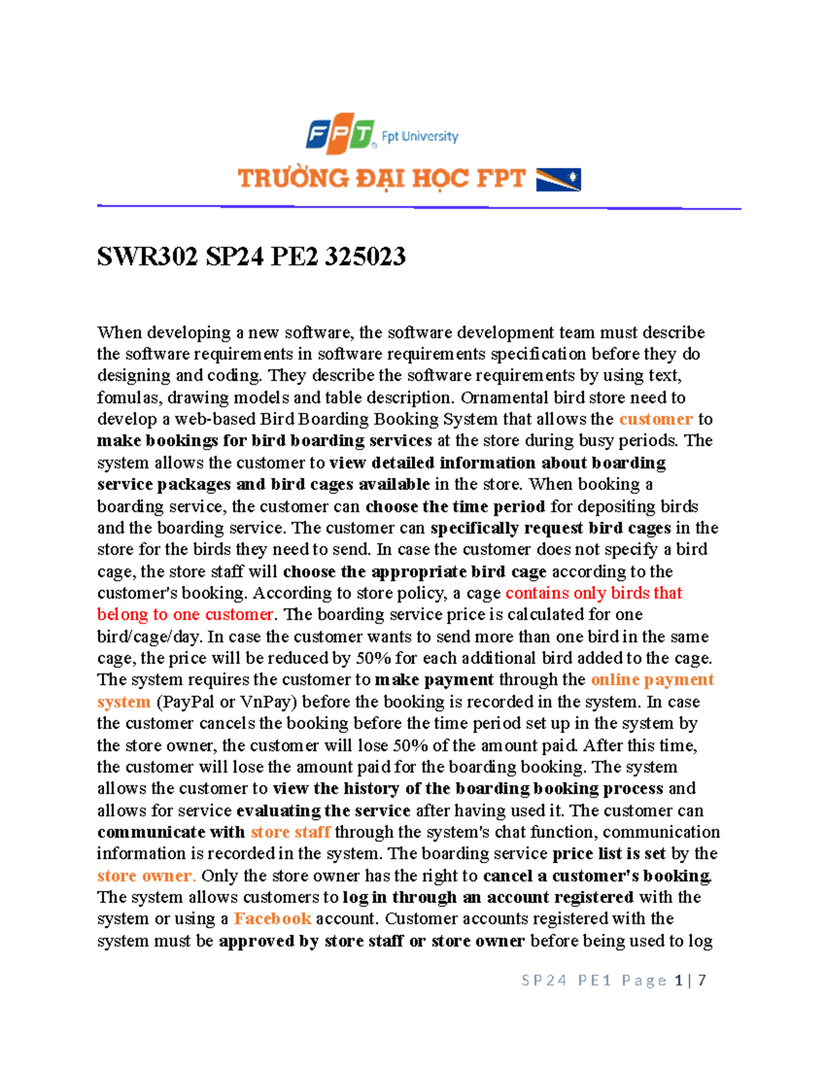 Bird cage - SWR302 SP24 PE2 325023 When developing a new software, the ...