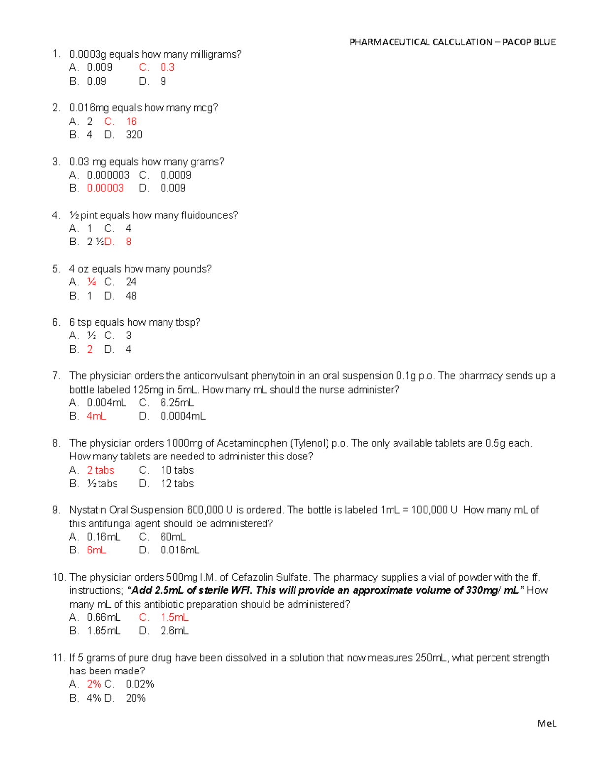 Pharmaceutical Calculations AOP 0 Equals How Many Milligrams A 0 C 