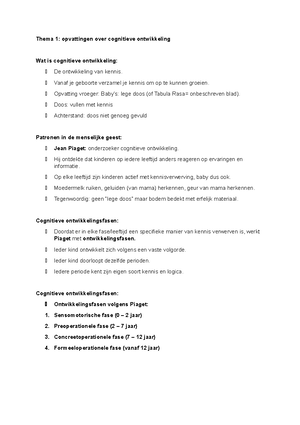 Thema 1 cognitieve ontwikkeling Thema 1 opvattingen over