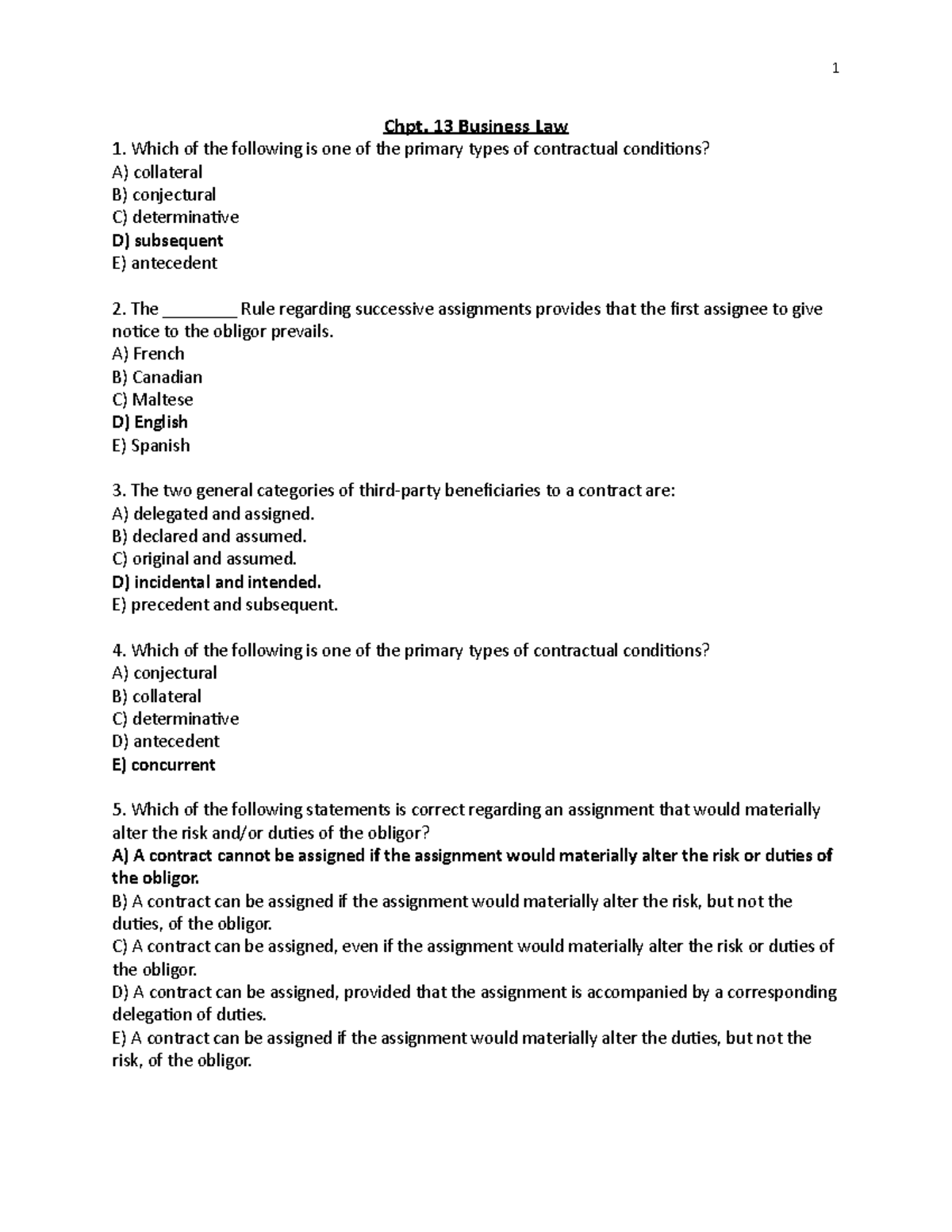 BA 226 Chpt. 13 Study Guide - 1 Chpt. 13 Business Law Which Of The ...