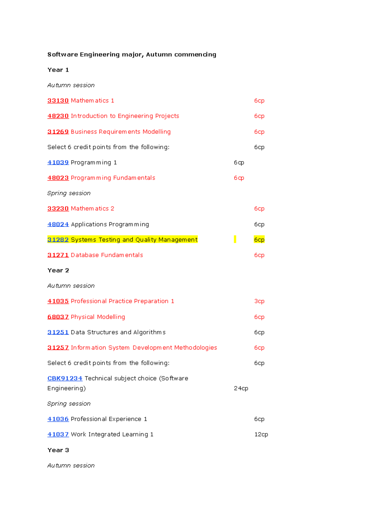 New Microsoft Word Document - Software Engineering major, Autumn ...