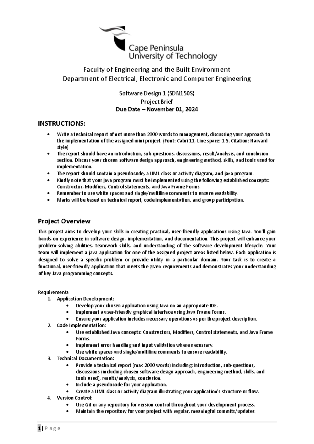 Project-Brief Memo - Term 4 project - Faculty of Engineering and the ...