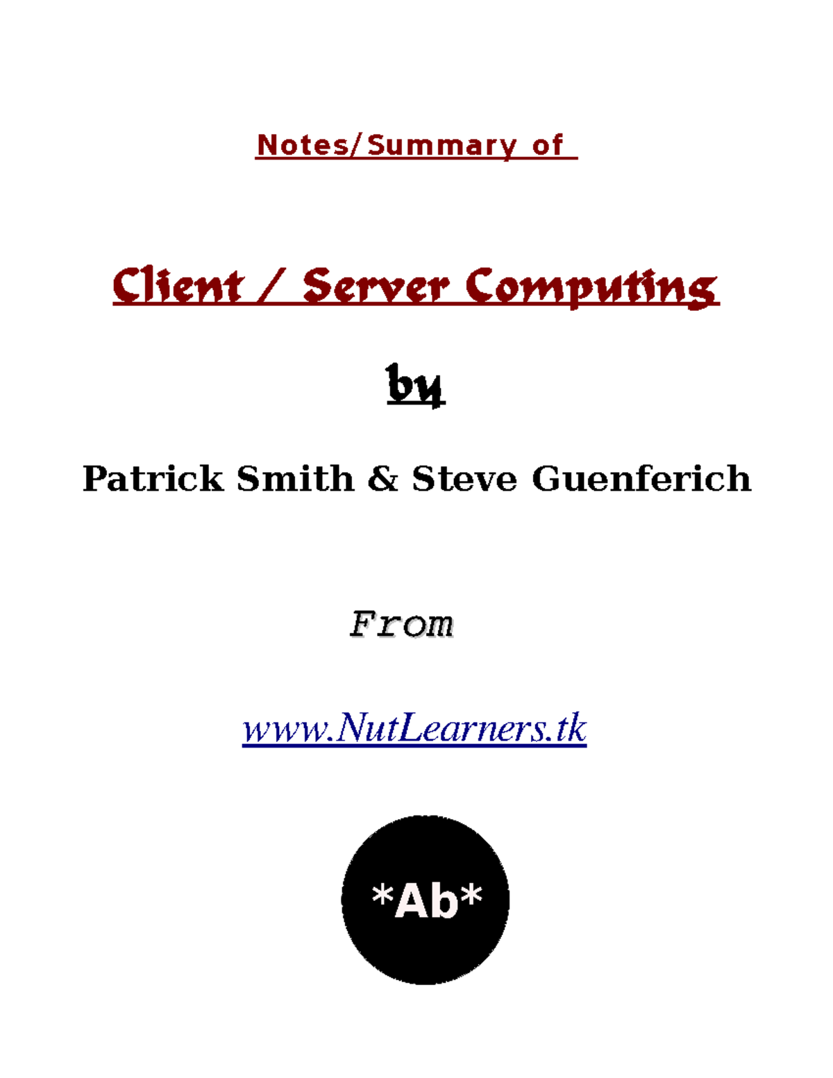 Client Server Computing by - Notes/Summary of Client / Server Computing ... image.