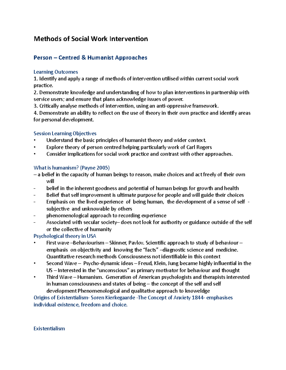 Notes for Lectures 1-3 in Methods of Social Work Interventions Module ...
