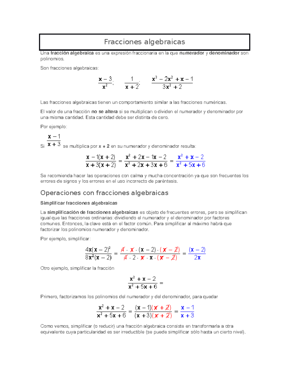 Explicación y ejercicios sobre simplificar fracciones