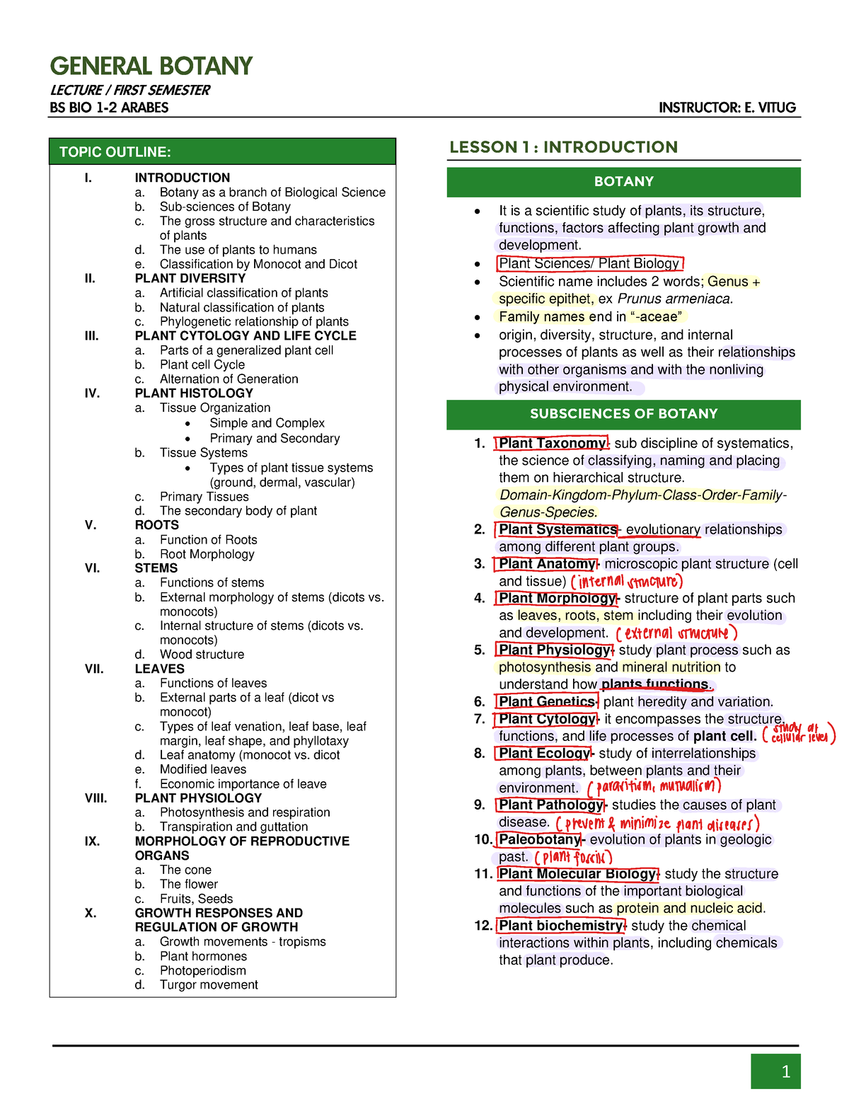 Biology-BIO-1102 Botany 2022-Jemimah-Arabes - I. INTRODUCTION A. Botany ...