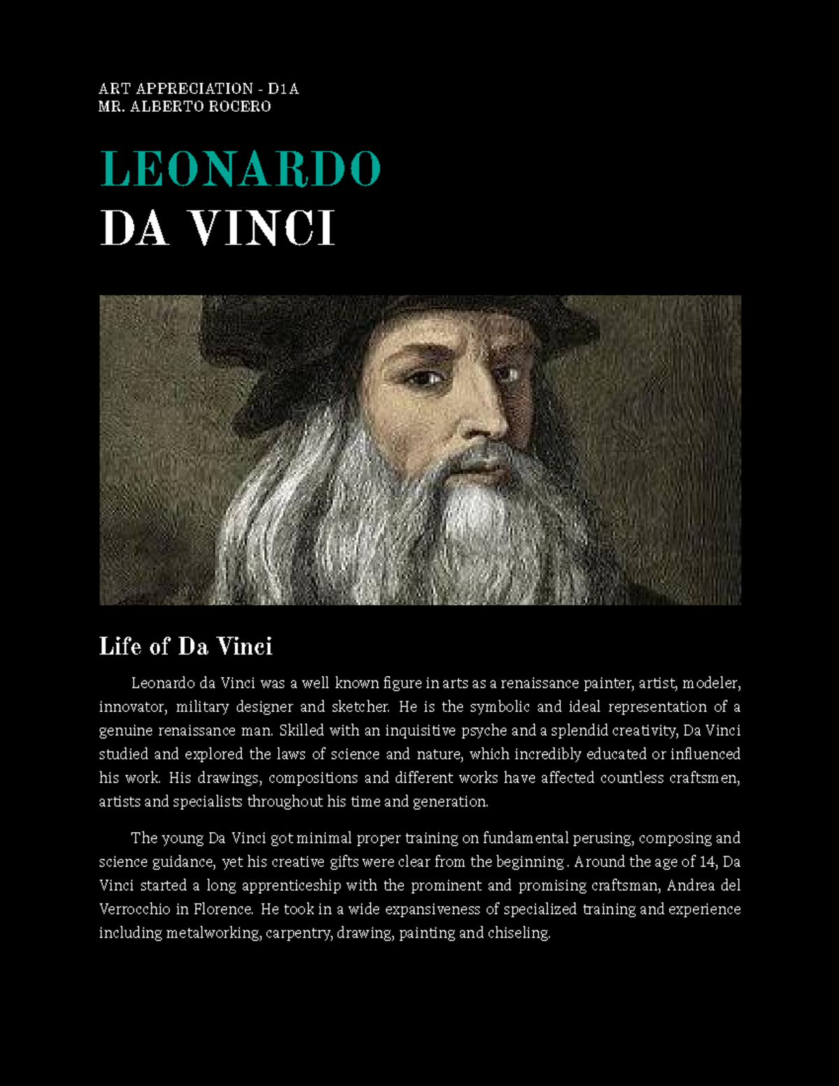 Life Of an Artist - ART APPRECIATION - D1A MR. ALBERTO ROCERO LEONARDO ...