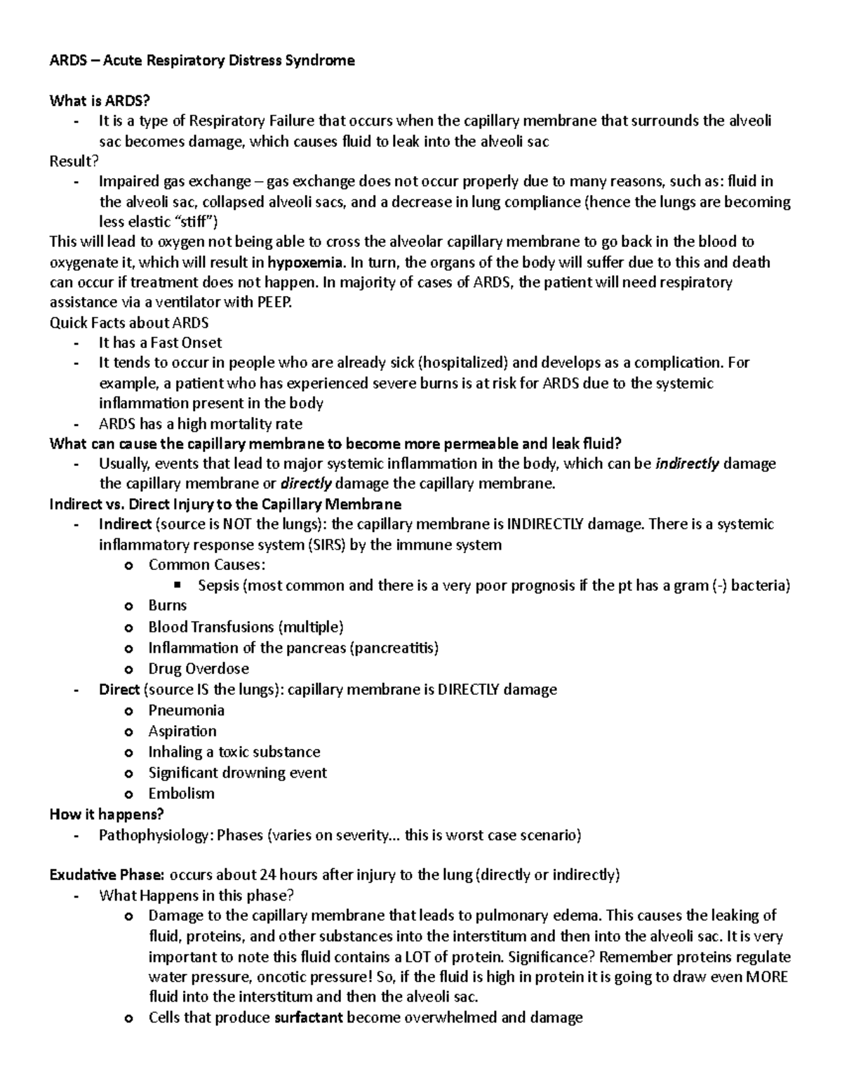 ARDS Registered Nurse RN Notes - ARDS – Acute Respiratory Distress ...