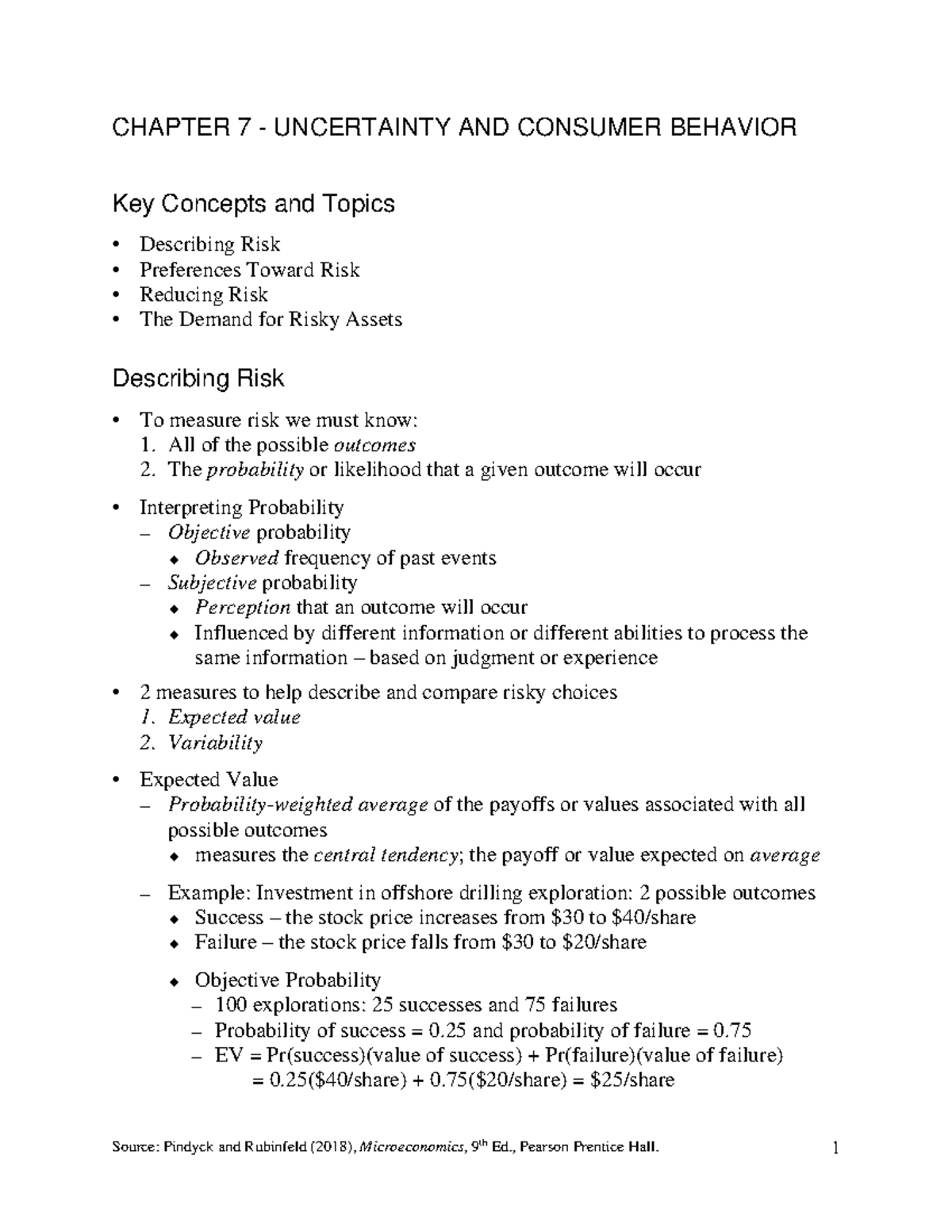 Comm 220 Ch 7 Summary CHAPTER 7 UNCERTAINTY AND CONSUMER BEHAVIOR