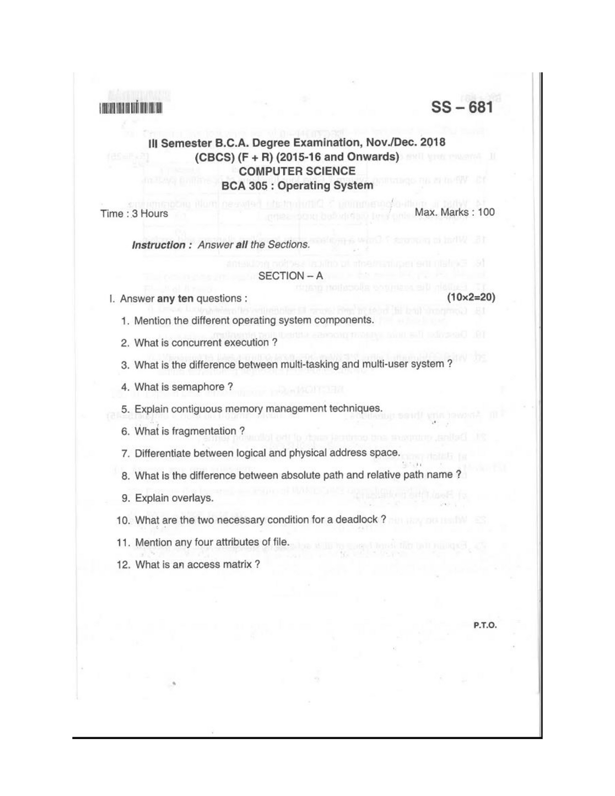 bca operation research question paper