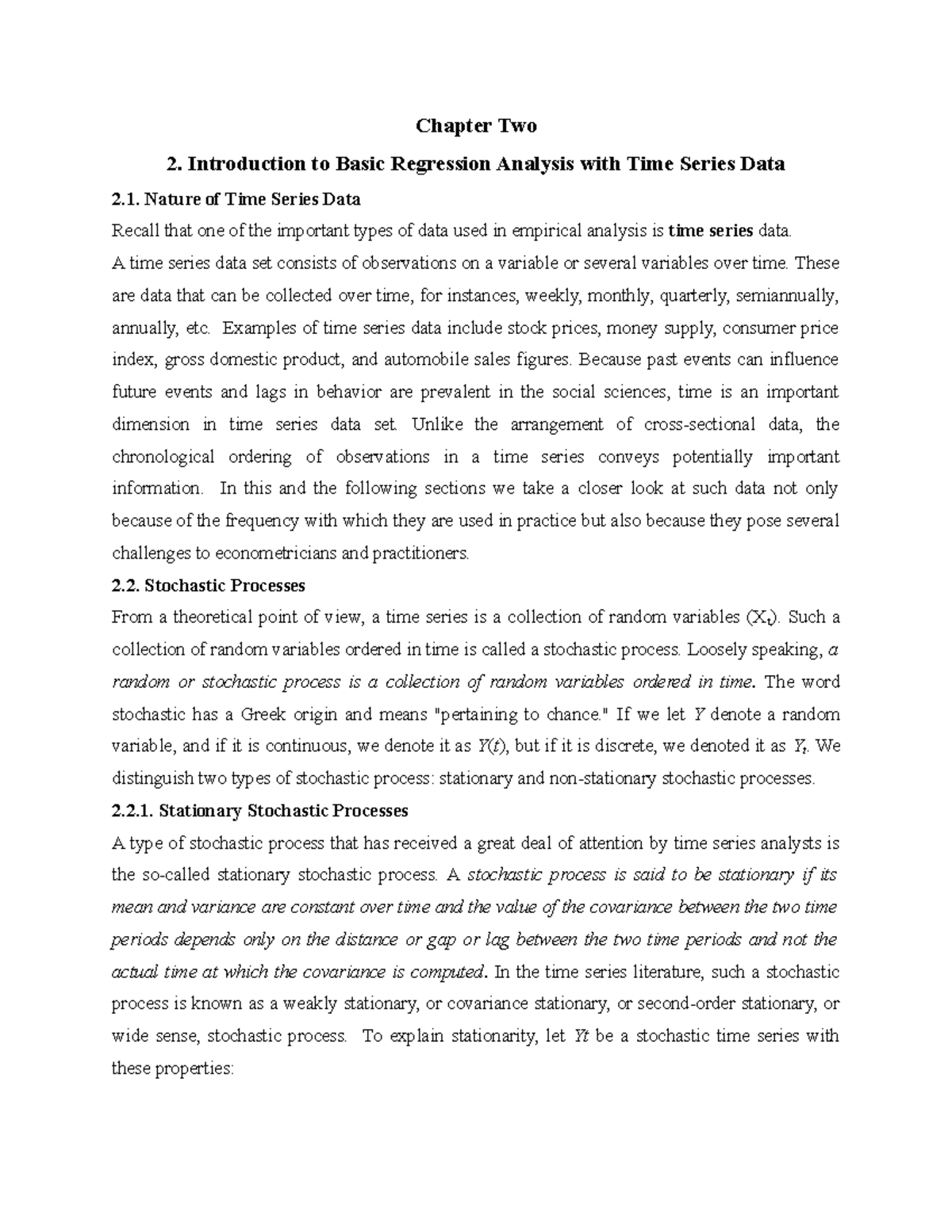 TIME Series - Chapter Two 2. Introduction to Basic Regression Analysis ...