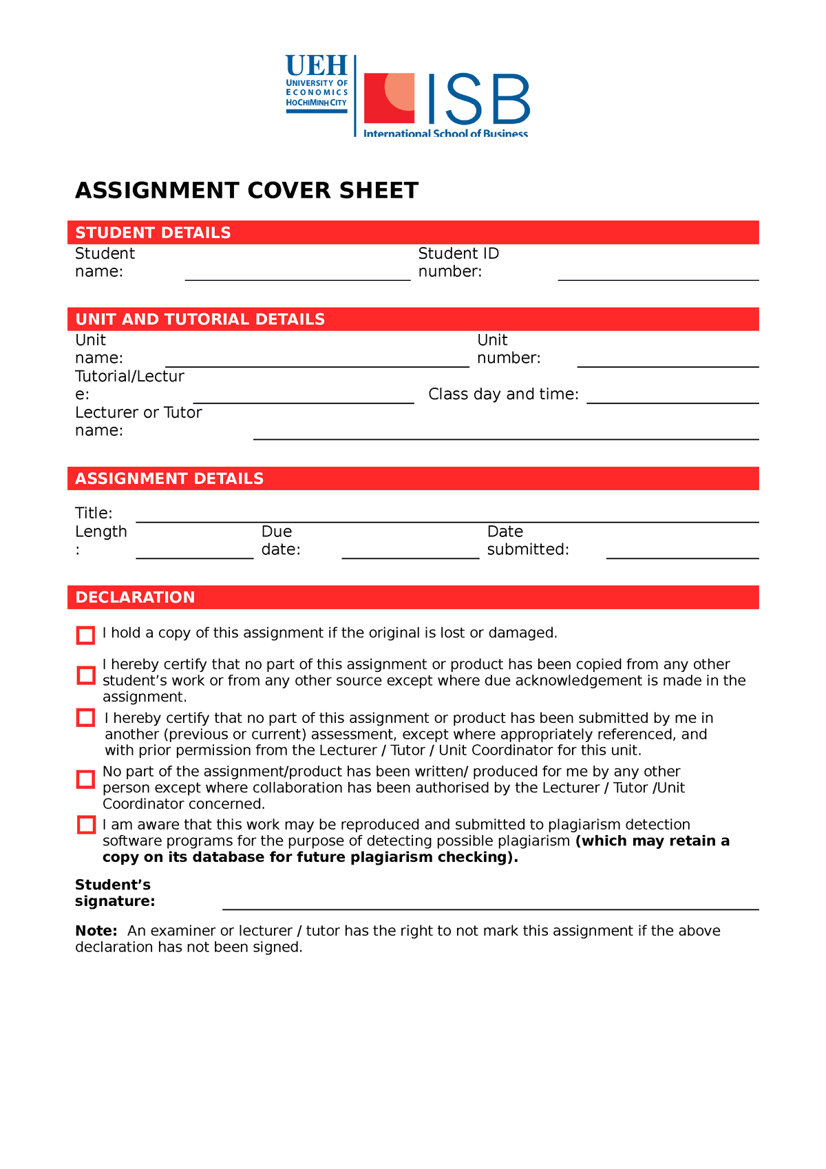 Individual Assignment Cover Sheet Isb - Assignment Cover Sheet Student  Details Student Name: Student - Studocu