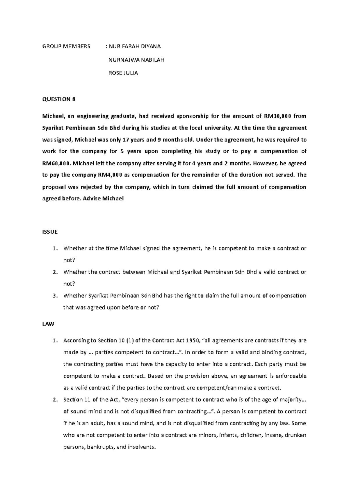 Exercise 3 - LAW299 - Contract Of Agency Chapter 1 Law 299 Goodluck ...