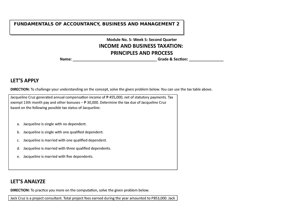 Yollen FABM2 Q2M5 Performance Task5 - Module No. 5: Week 5: Second ...