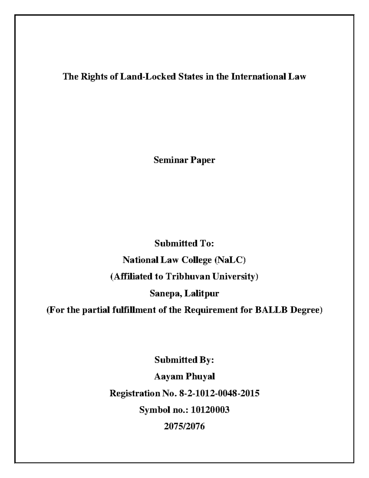 Rights of LLS The Rights of LandLocked States in the International