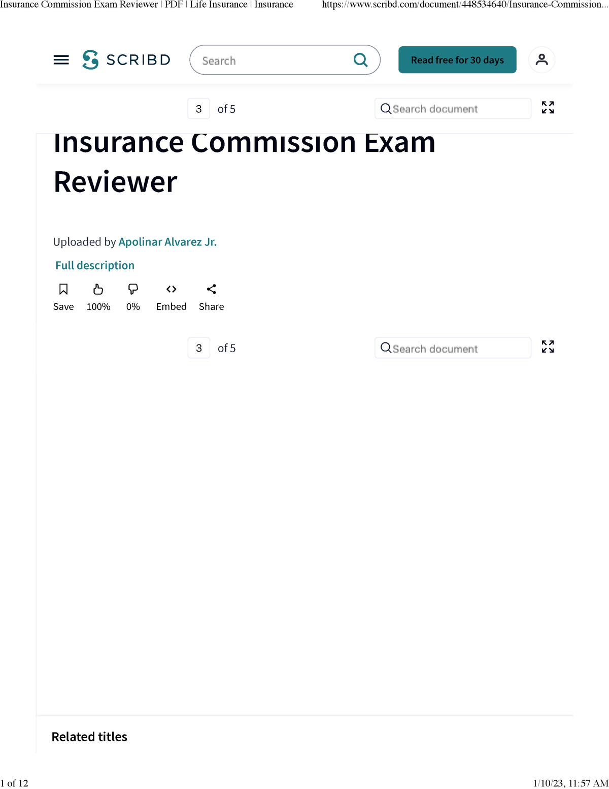 Insurance Commission Exam Reviewer PDF Life Insurance Insurance - ! 100 ...