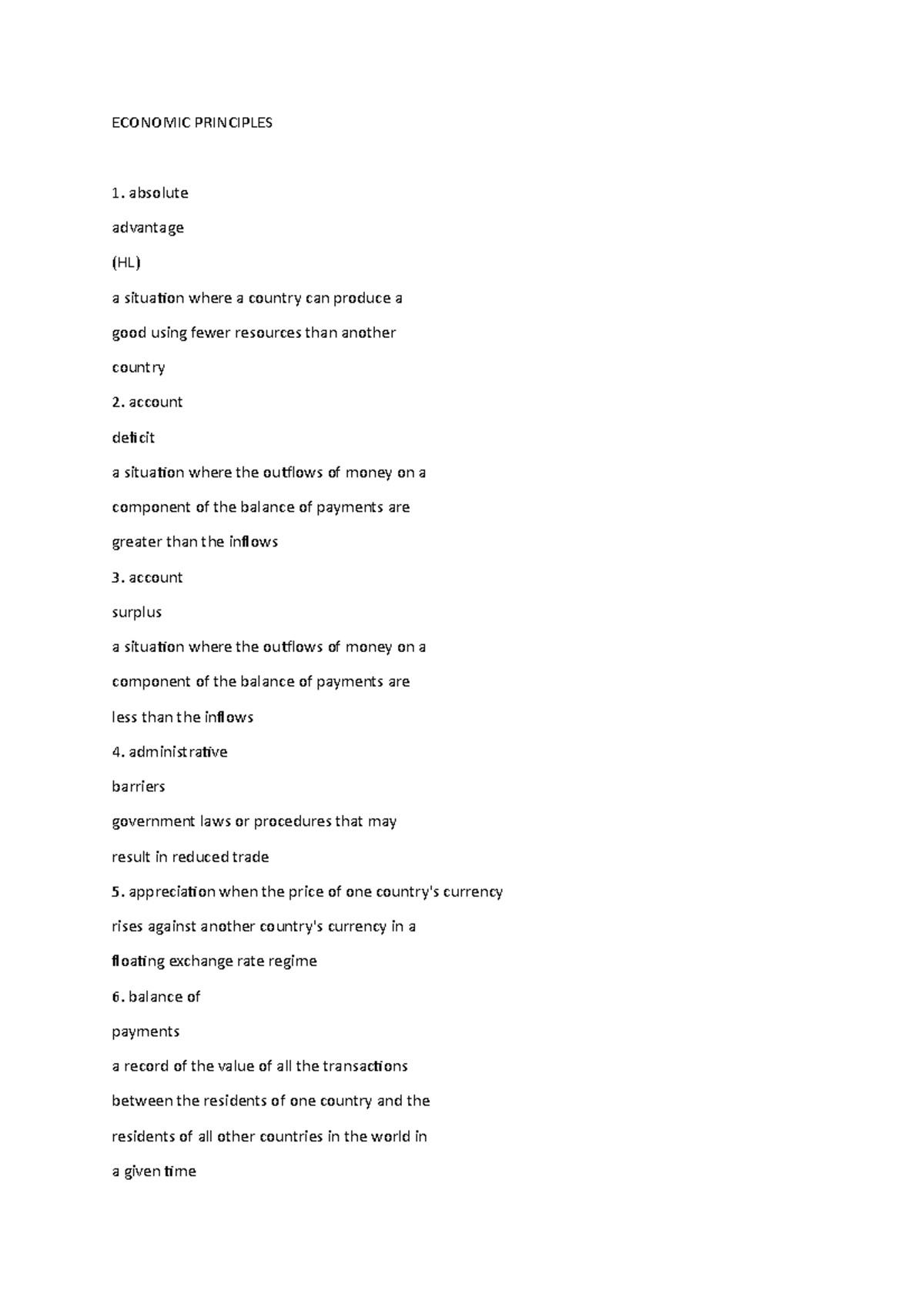 Economic Principles - Cheat sheet - ECONOMIC PRINCIPLES 1. absolute ...