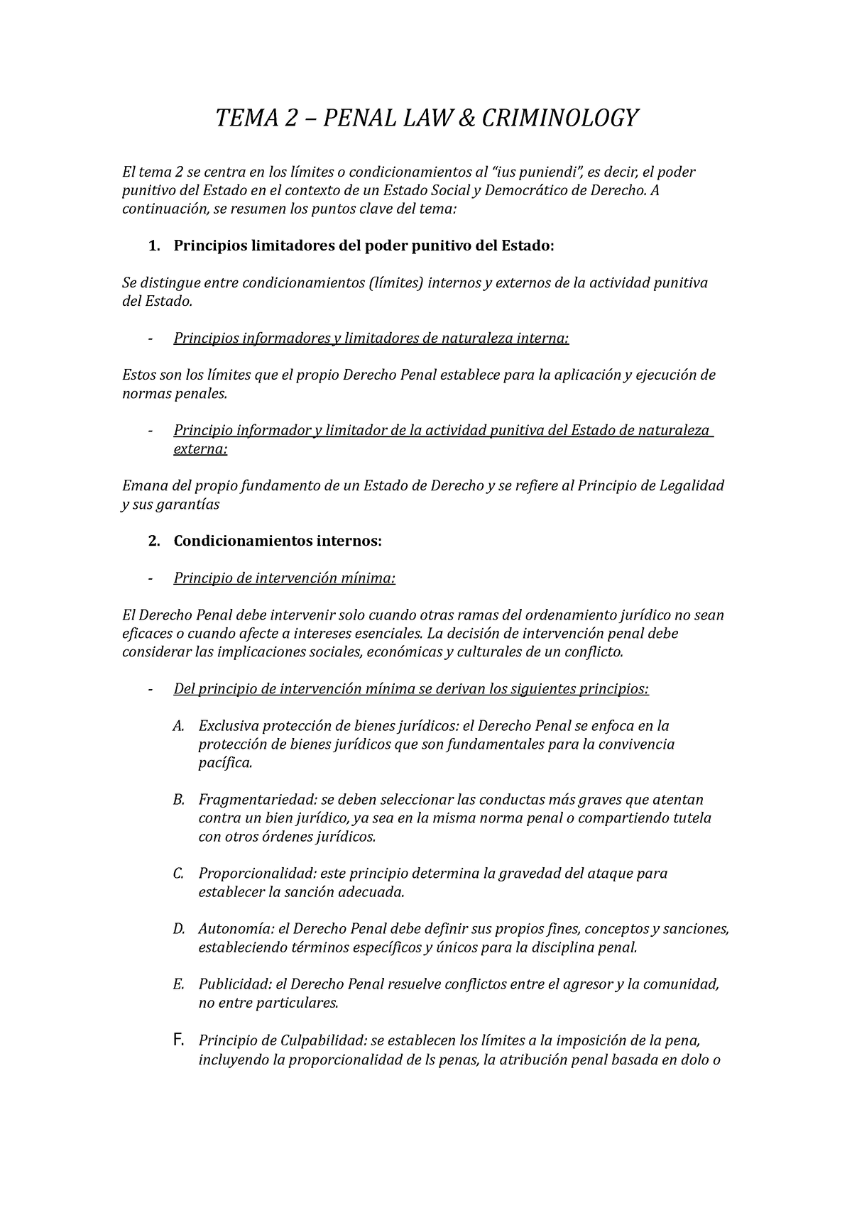 Resumen TEMA 2 - Apuntes De Derecho Penal Tema 2 - TEMA 2 – PENAL LAW ...