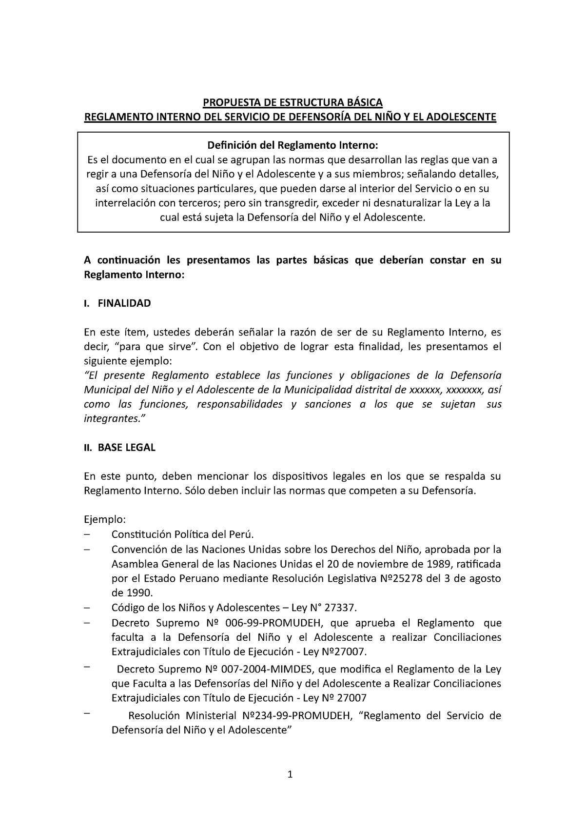 Demuna Propuesta De Estructura BÁsica Reglamento Interno Del Servicio De DefensorÍa Del NiÑo Y 3780