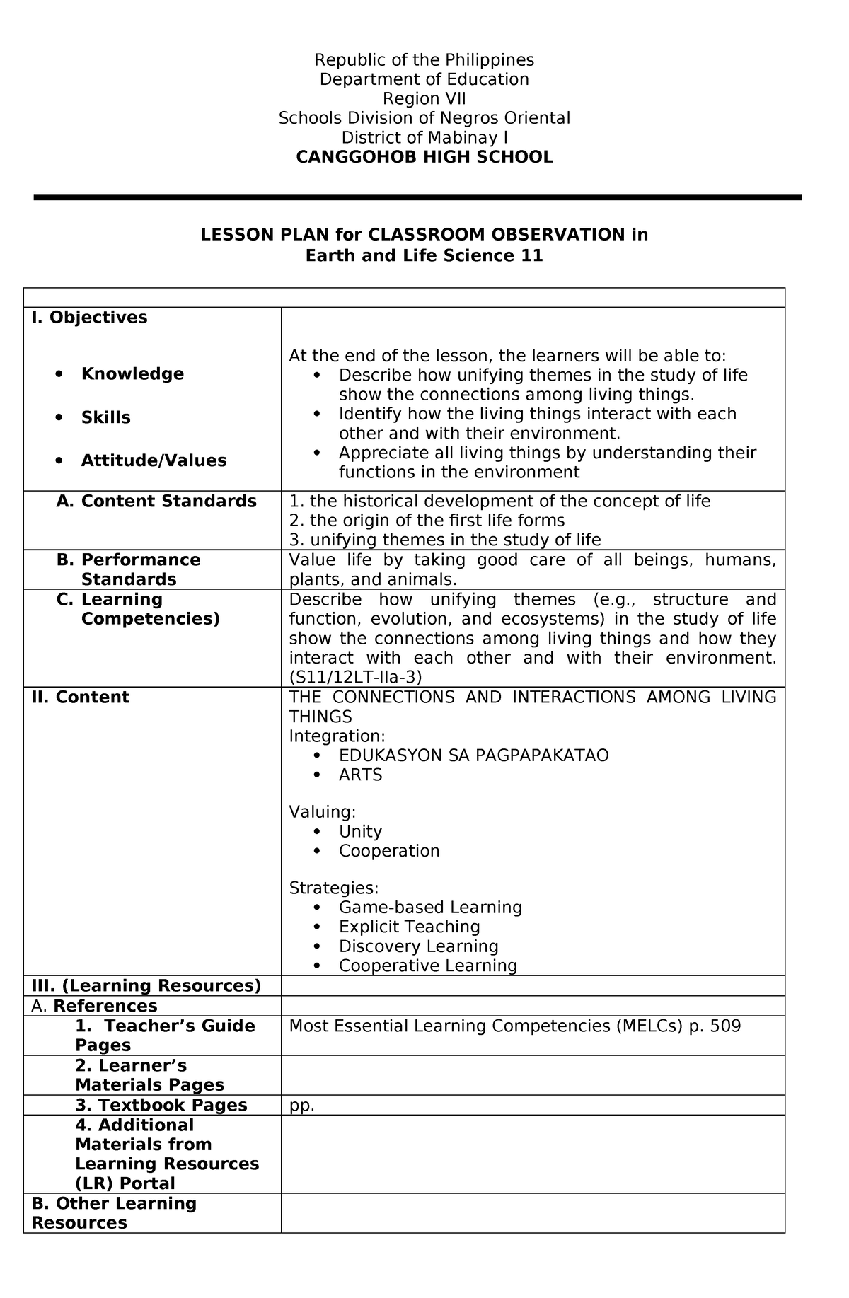 CO 2 - Earth and LIfe Sciene - Republic of the Philippines Department ...