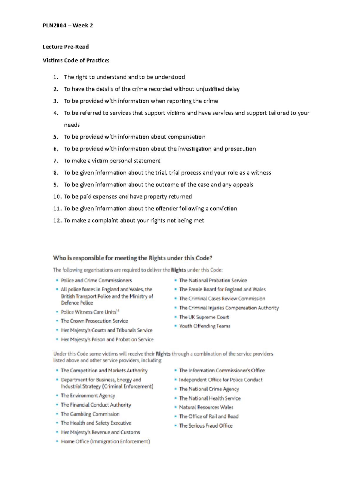 PLN2004 - Week 2 Lecture - Lecture Pre-Read Victims Code of Practice ...