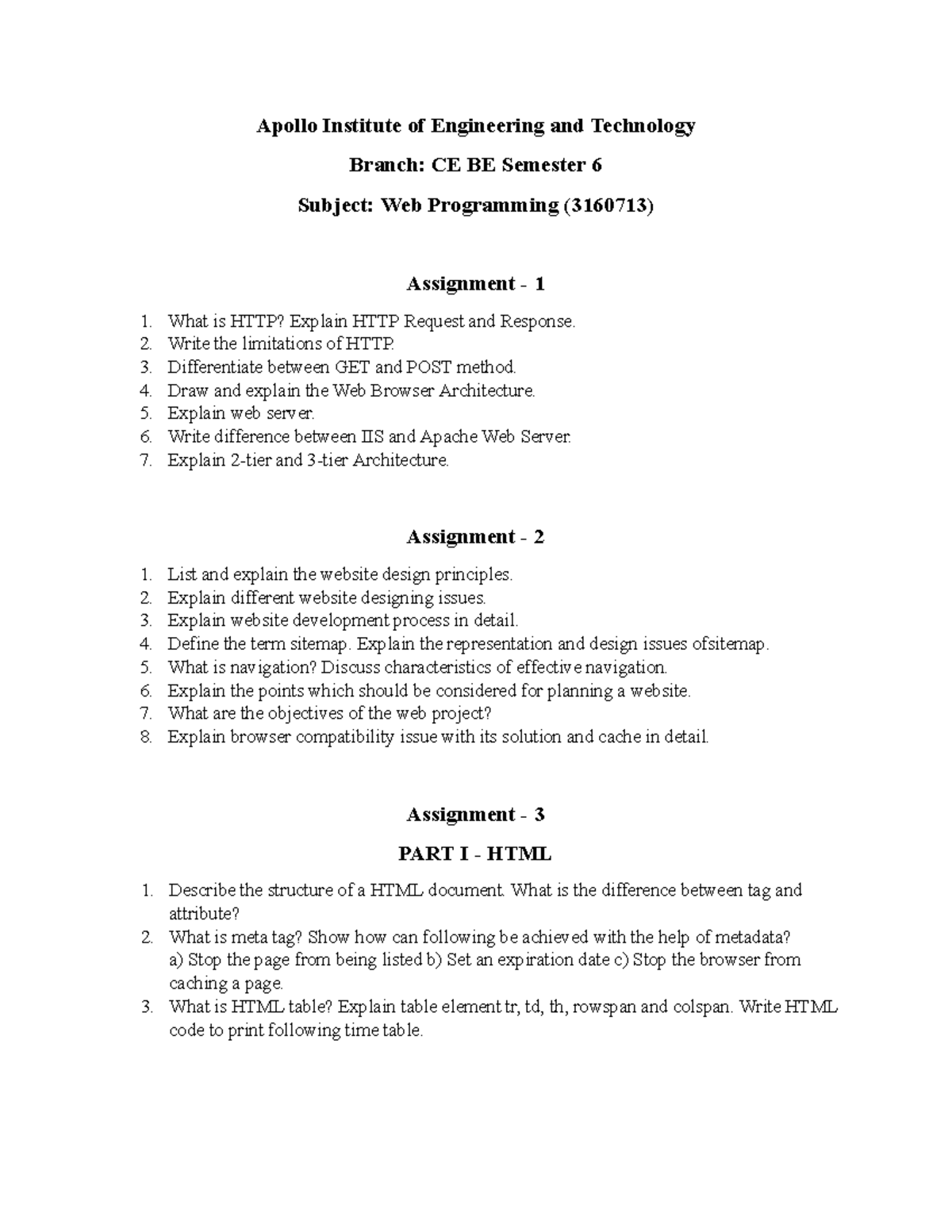 Wp assignment - Apollo Institute of Engineering and Technology Branch ...