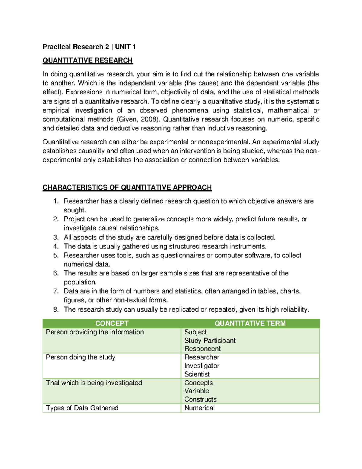 Quantitative Research: Introduction to Research 111 - Psychology - OLFU ...