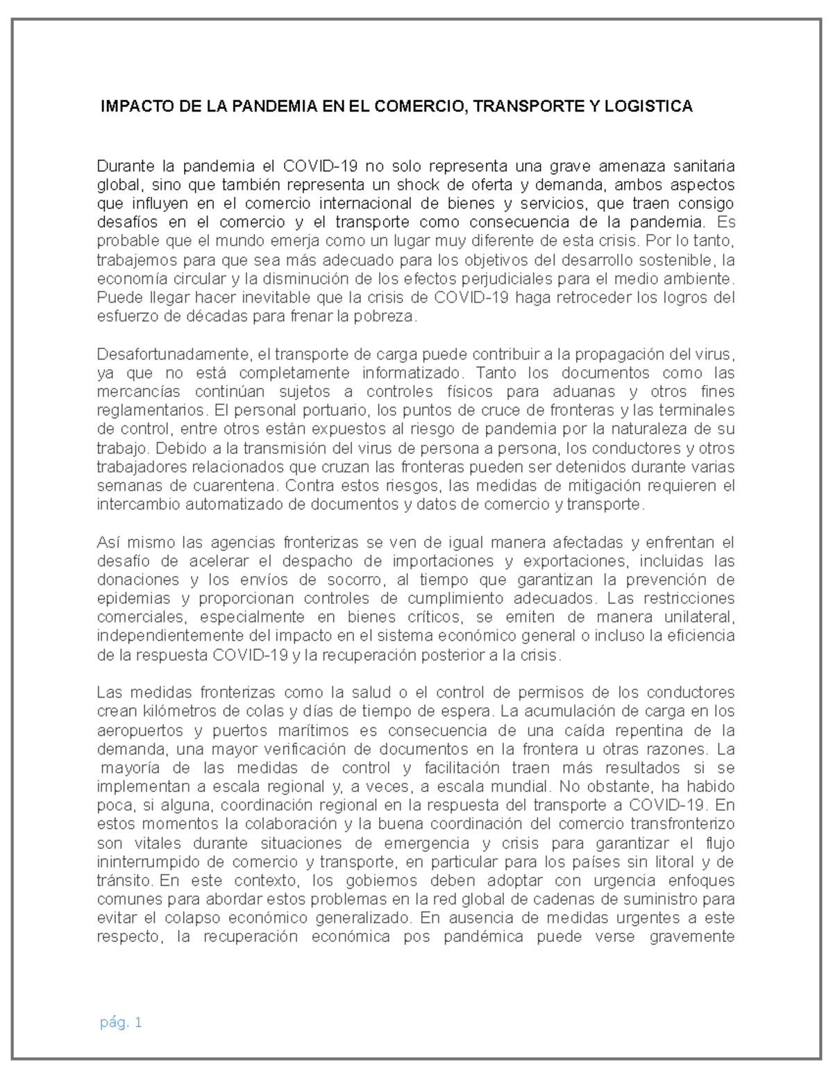 Ensayo del Impacto DE LA Pandemia EN EL Comercio - IMPACTO DE LA ...