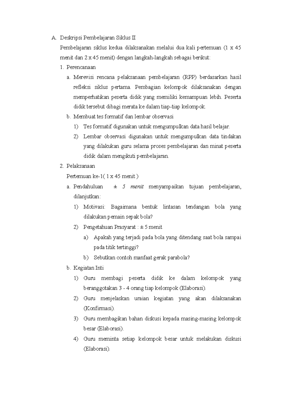 Deskripsi Pembelajaran Siklus II PTK - A. Deskripsi Pembelajaran Siklus
