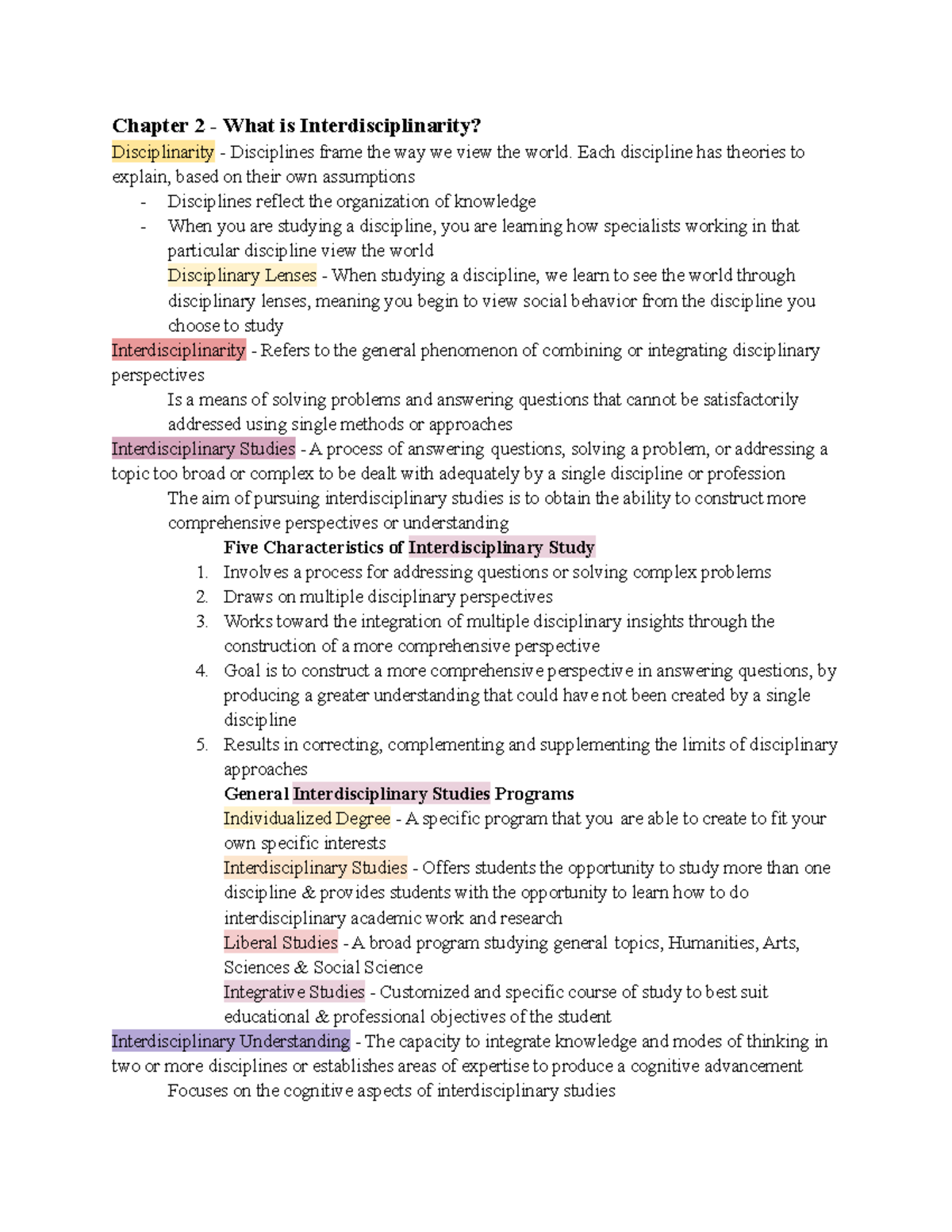 AHL 1100 - lecture notes - Chapter 2 - What is Interdisciplinarity ...