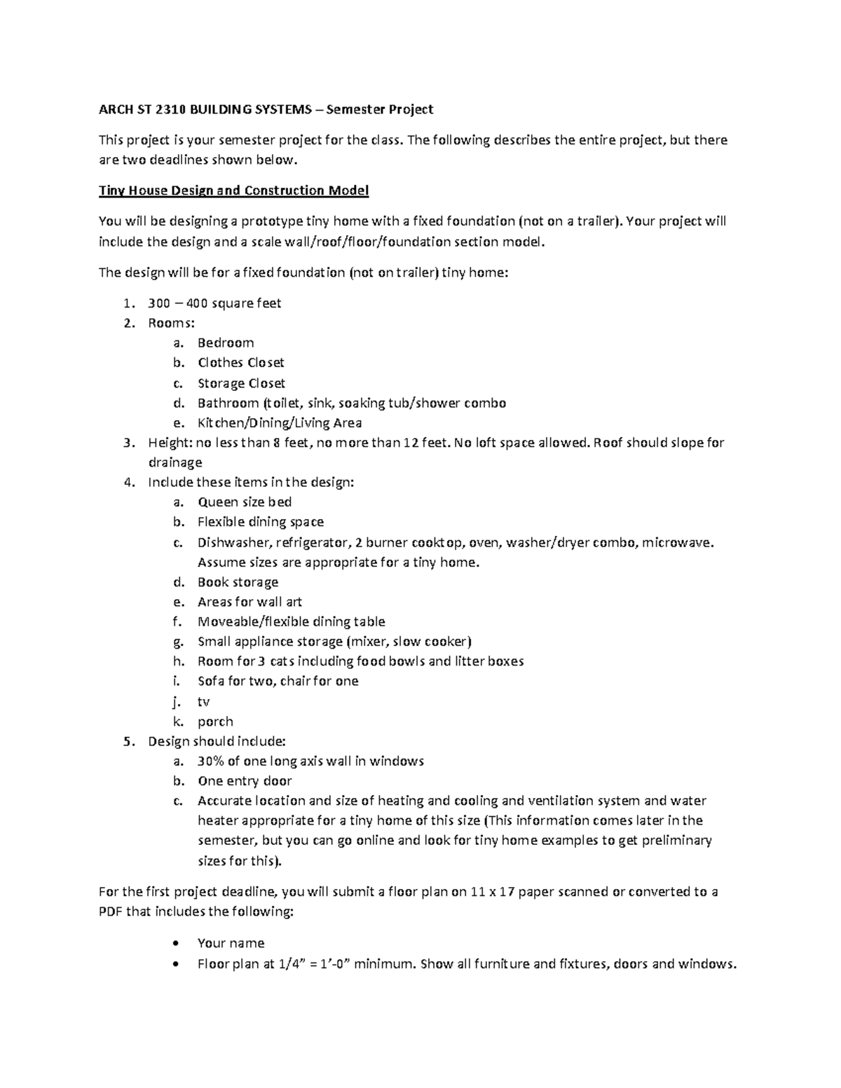 ARCH ST 2310 Building Systems Tiny Home 2020r ARCH ST 2310 BUILDING