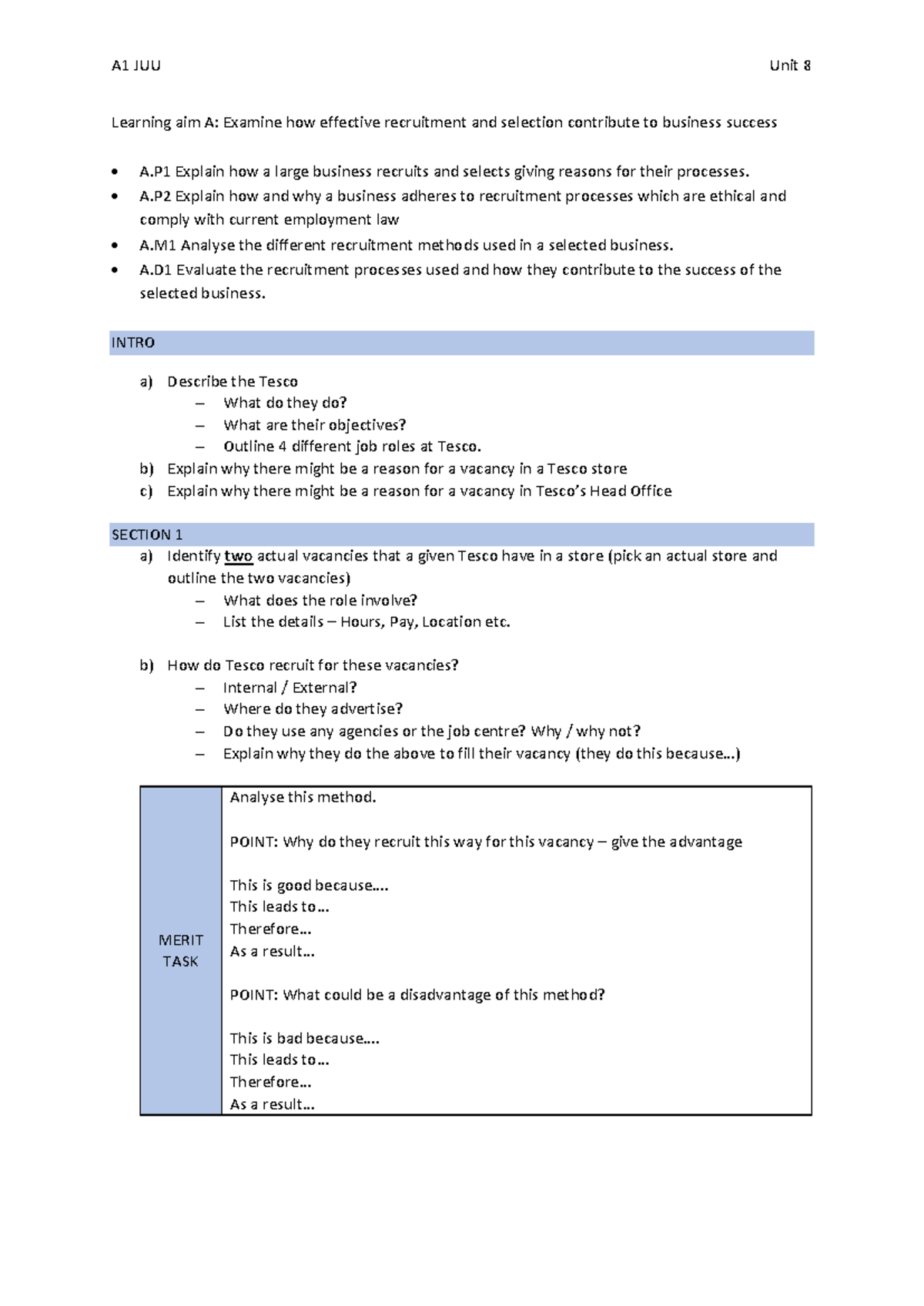 Assignment 1 Scaffolding - A1 JUU Unit 8 Learning aim A: Examine how ...