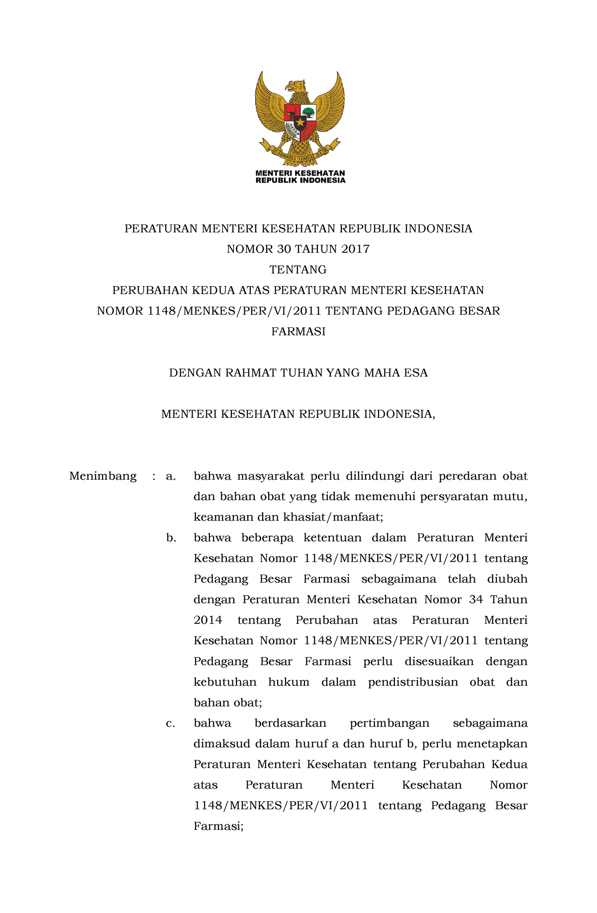 Permenkes Nomor 30 Tahun 2017 - PERATURAN MENTERI KESEHATAN REPUBLIK ...